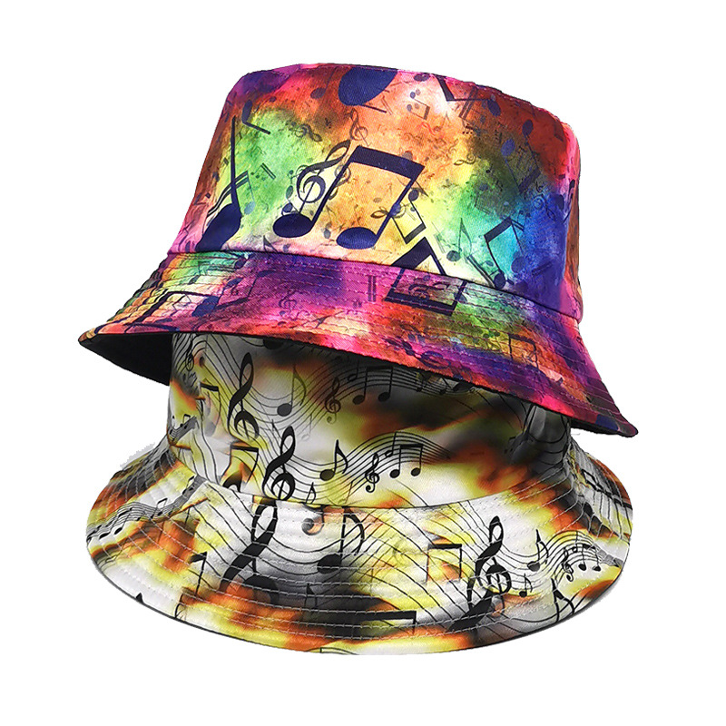 Daily Occasion Unisex Retro Streetwear Color Block Notes Printing Wide Eaves Bucket Hat