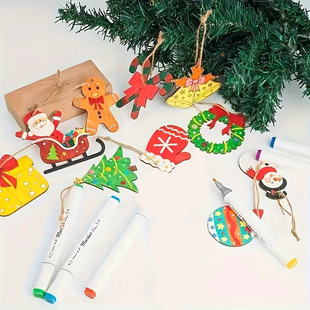 Wooden Christmas Tree Pendant Creative Home Hand-Painted Decoration Christmas Element DIY Blank Embryo Pendant Small Wood Piece