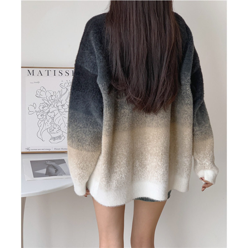 Autumn Japanese retro knitted sweater with a round collar