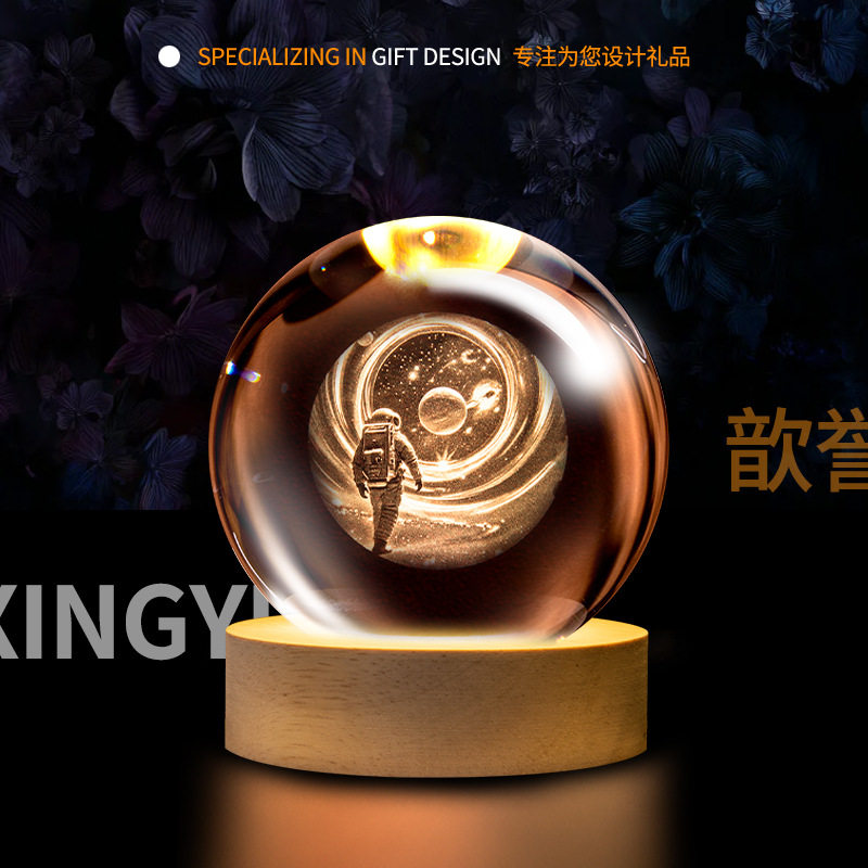 Lámpara de Noche de Cristal con Forma de Bola, Luz de Ambiente Creativa, Lámpara de Mesa de Cristal, Adorno de Escritorio, Regalo para Estudiantes y Maestros, Recuerdo, Transfronterizo