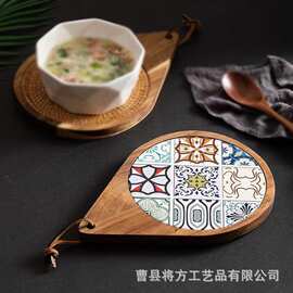 木质砂锅复古隔热垫碗垫家用创意餐垫防烫防滑桌垫实木水滴形杯垫