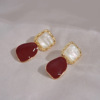 Advanced retro burgundy earrings, high-quality style, french style