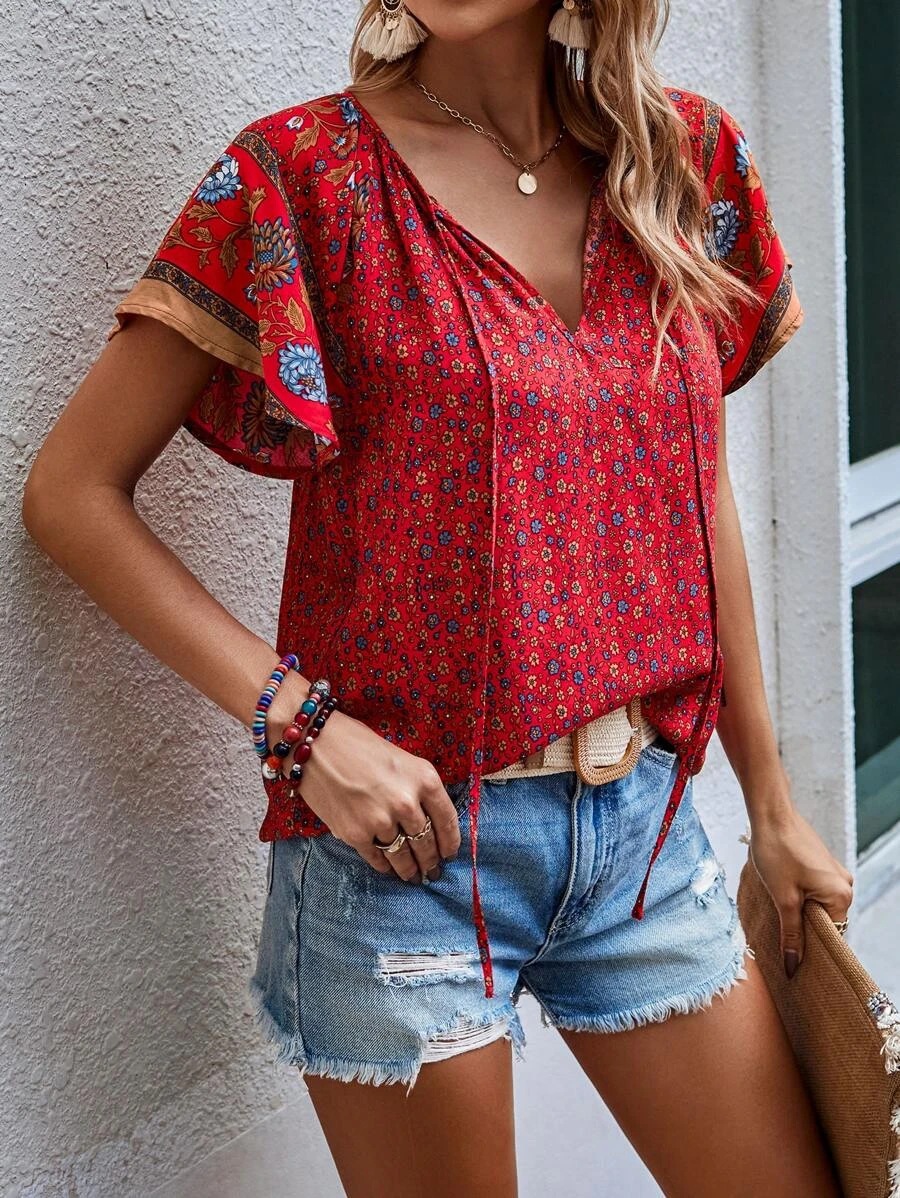 Women's Chiffon Shirt Short Sleeve Blouses Printing Casual Ditsy Floral display picture 1