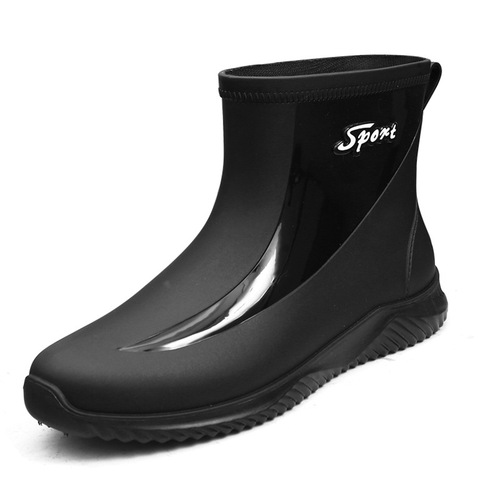 Waterproof drawstring mouth rain boots for men, water shoes, rubber shoes, rain boots, short to medium length, all cowhide sole, anti-slip, waterproof, oilproof, chef shoes