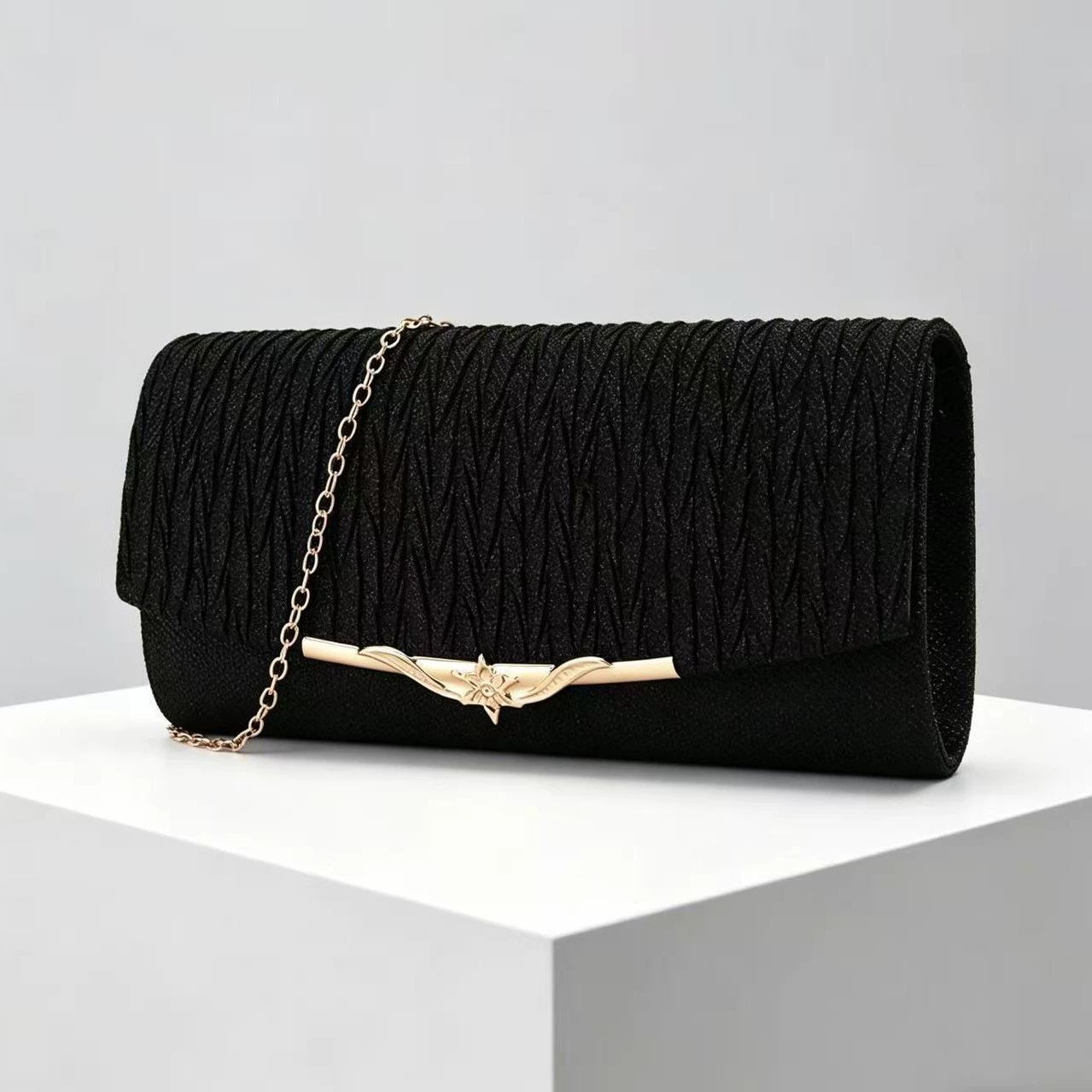 Shoulder bag YL-2337, shiny evening clutch with chain strap, 25×12.5×5.5 cm