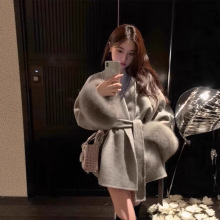 个性复古双面羊绒呢子大衣女新款小个子狐狸毛短款灰色羊毛呢外套