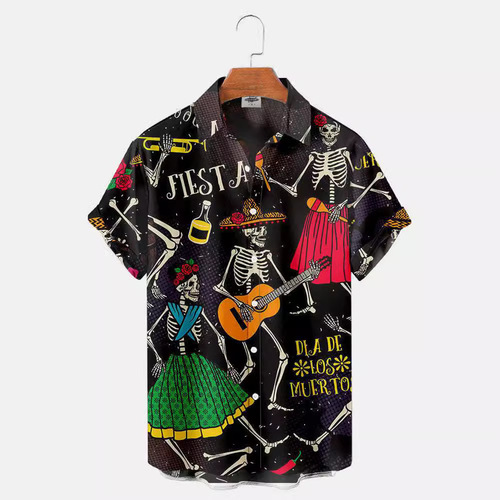 Cross-border independent station men's retro Christmas artistic casual 3D digital printing plus-size short-sleeved shirt