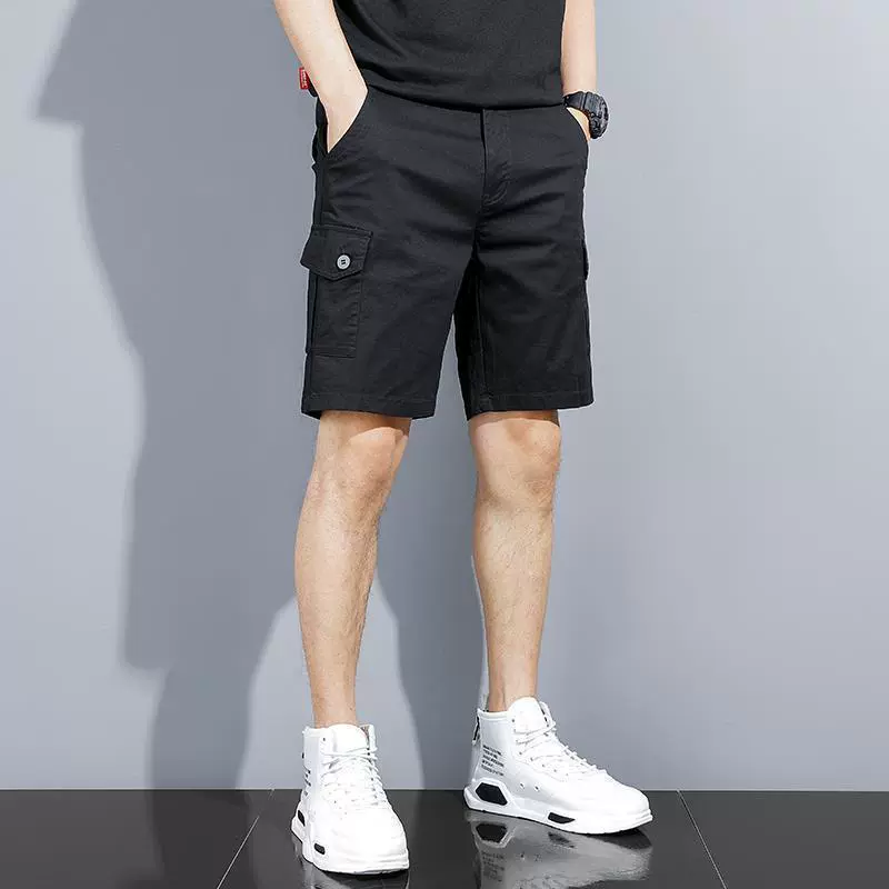Шорты-карго, мужская летняя верхняя одежда, модные универсальные свободные повседневные шорты цвета хаки в корейском стиле, модные прямые шорты с пятью точками