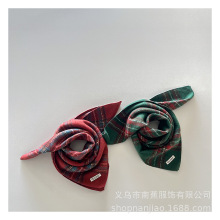 儿童三角巾法式复古格子文艺范穿搭秋冬季男女宝宝休闲百搭大方巾