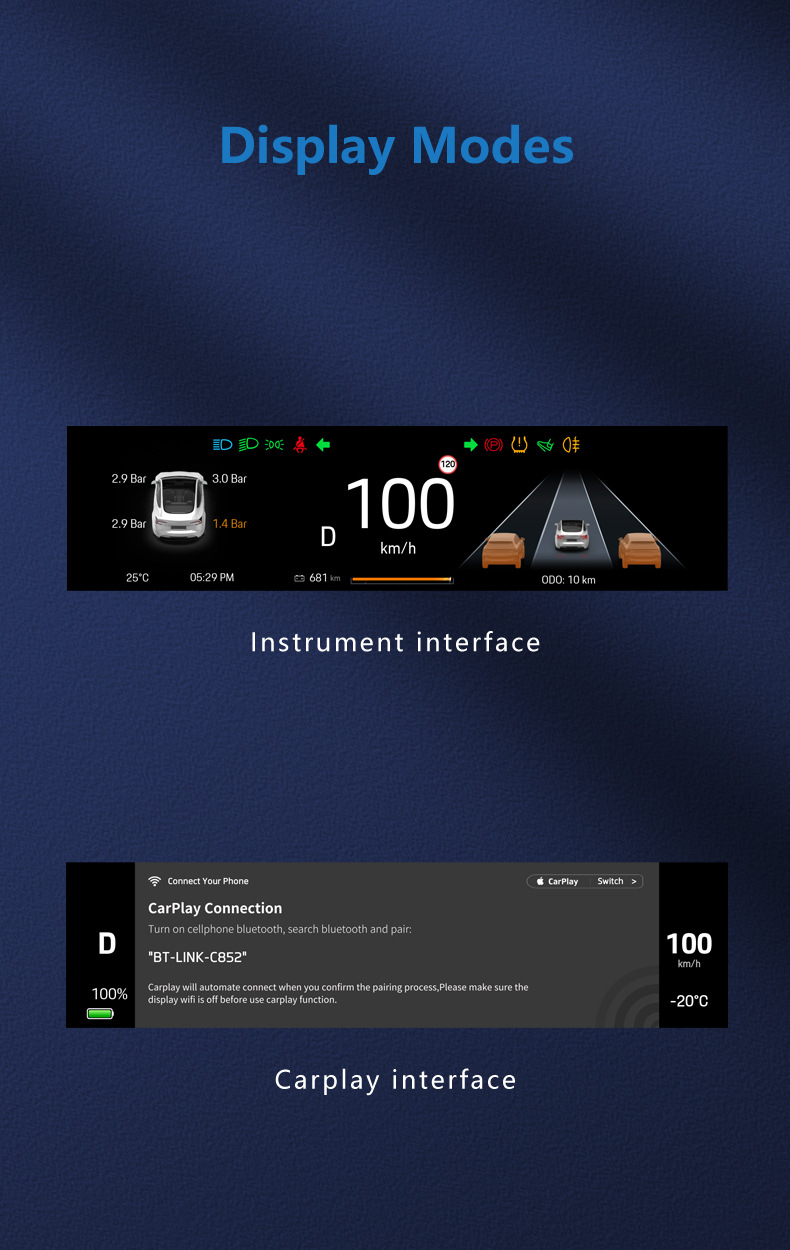 Cross-Border New Products Suitable for Tesla's New Model 3/Y/Wireless Carplay 9.66inch Modified Dashboard