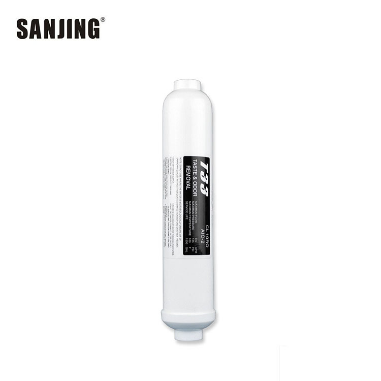 Pequeño elemento de filtro de carbón activado de cáscara de coco T33 para eliminar el olor y mejorar el elemento de filtro de sabor bebida directa purificador de agua elemento de filtro de carbón trasero