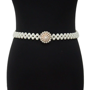 Women's Summer New Pearl Waist Belt with Round Pearl and Water Drill Decoration