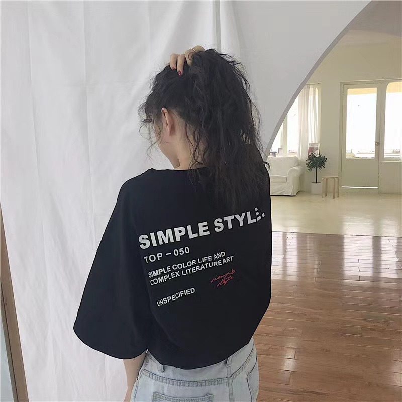 Front and back printed 2024 summer Korean version new medium length short sleeved T-shirt women's loose fitting student_voghion.com