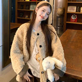 早秋小个子香风羊羔毛绒外套女秋冬季2025新款韩系宽松摇粒绒上衣