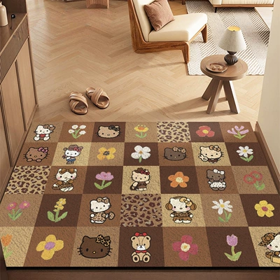 Loop Floor Mat, Avtomobil döşəmə paspasları - brown-plaid-hello-kitty-4060cm-silk-circle