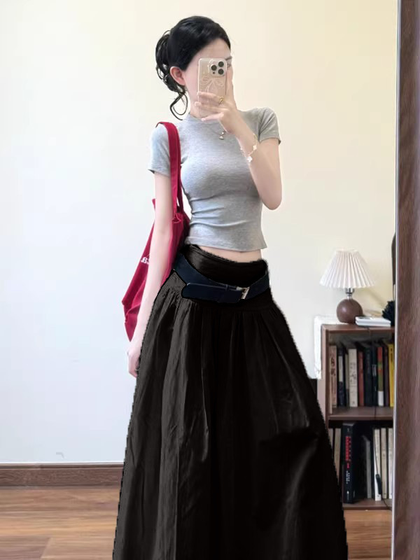 レトロ香港スタイルハイウエスト白スカート女性のための 2025 夏のファッション甘くてクールなホットガール A ラインロングスカート大きな裾傘スカート|undefined