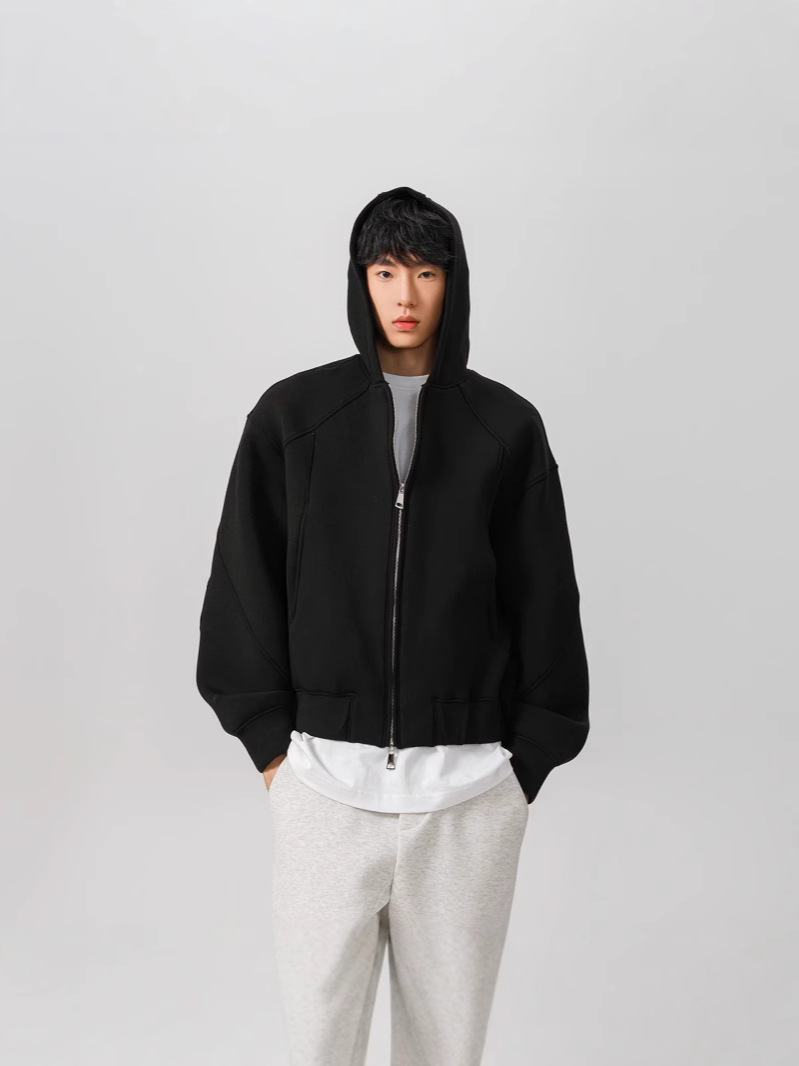 460グラムcleanfitアメリカの重いポンドの短い帽子のダブルジッパーのカーディガンの男性の冬のファッションブランドのコートの服