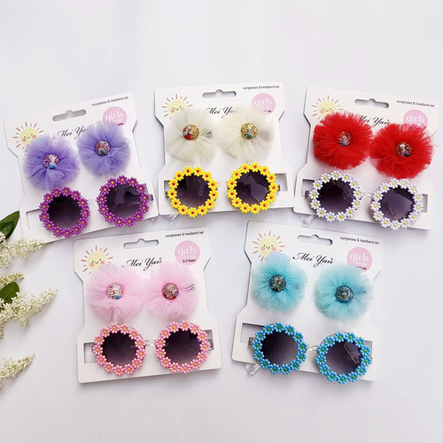 Children's hairpin glasses set European and American style girls' hair accessories hairpin sunflower sunglasses cute anti-UV 2 pieces