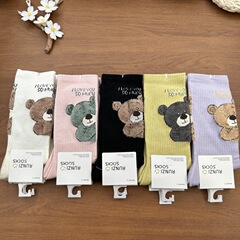 潤資秋冬款女加厚堆堆襪可愛卡通小熊羽毛紗長筒襪學生學院風運動