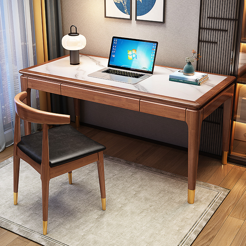 New Chinese-style granite solid wood desk for small homes, student learning writing desk, lightweight luxury study room office computer desk