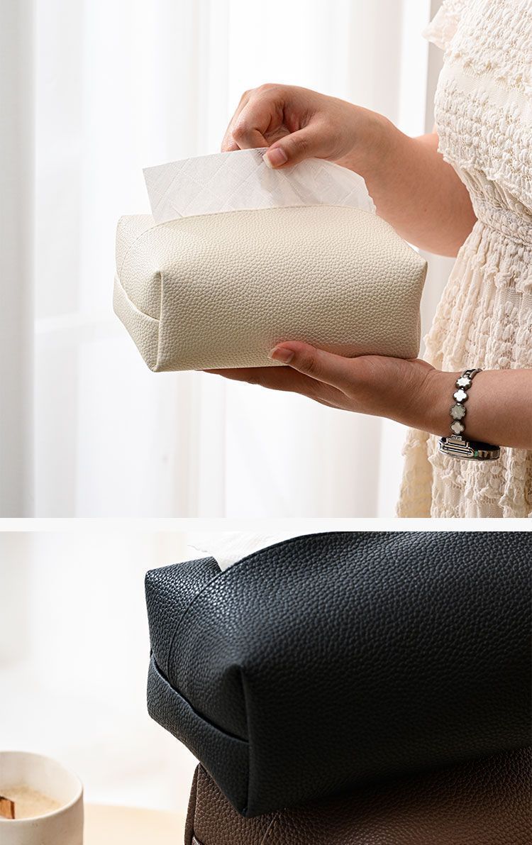 Light luxury small lychee pattern tissue storage box, solid color leather tissue bag, modern minimalist waterproof tissue box for living room