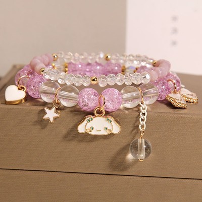 Corea del Sur fresco lindo conejo chica pulsera en línea celebridad niña flor caliente cristal pulsera chica novias pulsera
