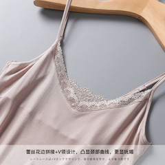 Silk Slip Dress Women's Short Sleeve Loose Camisole Top Plain Color Base Shirt Mulberry Silk Lace Edge V Neck Mini Slip Dress