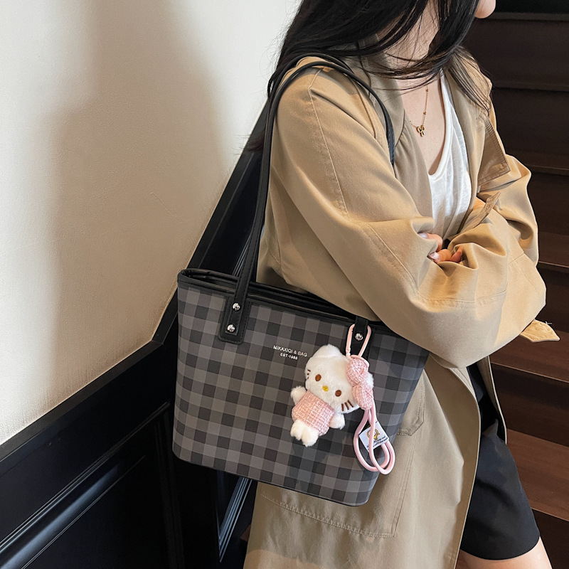 夏季时尚格纹腋下包包女2025百搭简约可爱单肩包大容量通勤托特包|undefined