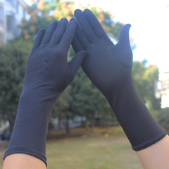 Cross-border long-stitch floral elastic milk silk gloves for women, spring and summer thin driving and cycling sun protection gloves