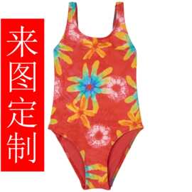 儿童女童氨纶锦纶防晒UPF50+砖红色太阳花晕染冲浪服实体泳装厂