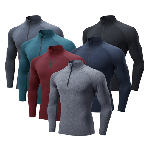 Spring and Autumn Men's High Collar Sports Fitness Wear Basketball Running Jacket Cross-border High Elastic Half-Zip Fitness Wear Long Sleeve