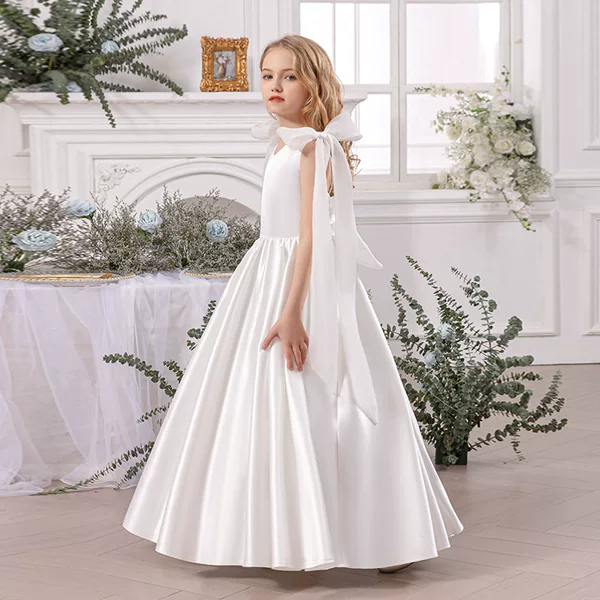 Cross-Border Exclusive Supply of Girls' Birthday Dinner Dresses, Large Bow Princess Dresses, Piano Performance Costumes, Flower Girl Wedding Dresses