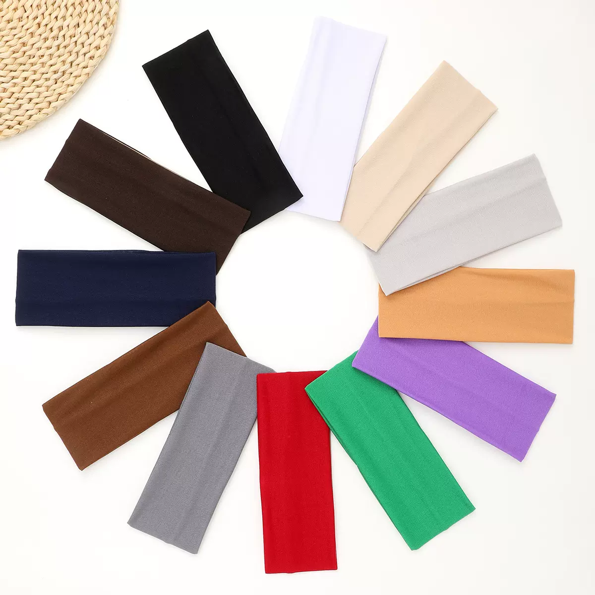 亚马逊欧美爆款纯色宽发带高弹力运动头带吸汗头巾瑜伽发带发饰