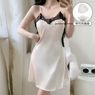 Silk summer thin pijama, lace sexy top with cups, city style