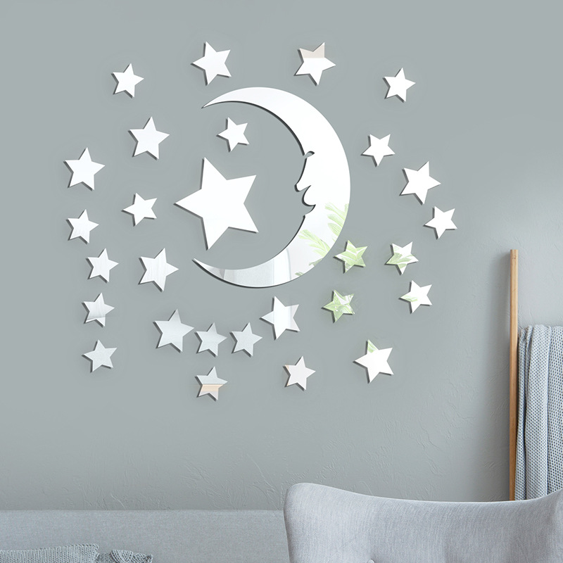 3d Mirror Wall Stickers Star And Moon Acrylic Background Decor_voghion.com