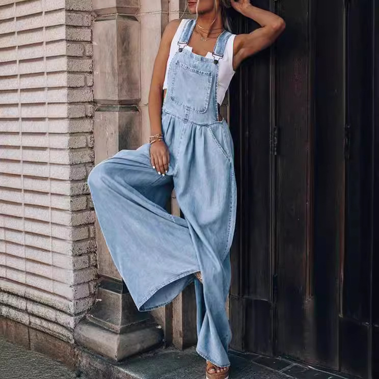 New Foreign Trade Amazon Wish Cross-Border Summer Women's Loose Side-Pocket Sleeveless Denim Overalls New Foreign Trade Amazon Wish Cross-Border Summer Women's Loose Side-Pocket Sleeveless Denim Overalls