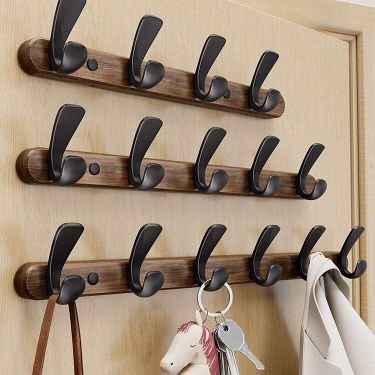 Hanging Hook Punch-free Log Wind Entry Door Rear Coat Hook Toilet Bathroom Waterproof Solid Wood Storage Hook