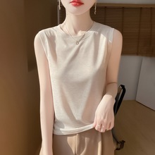专柜品牌2025夏季薄款无袖针织T恤女士修身气质百搭圆领短袖女装