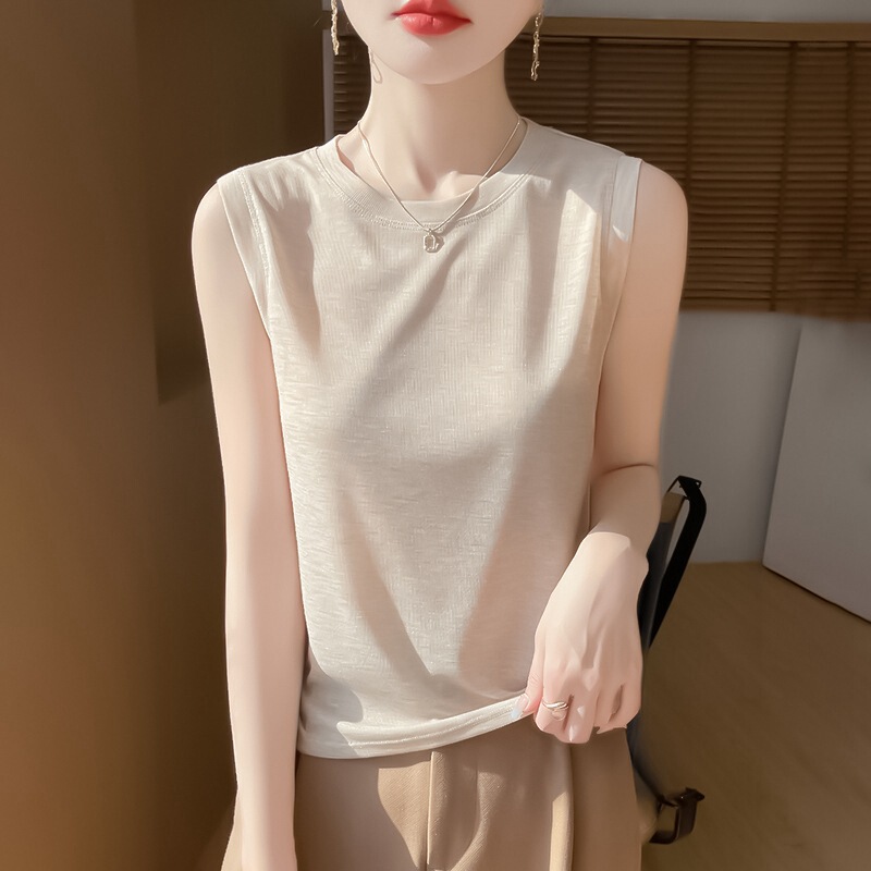 Counter Brand 2025 Summer Thin Sleeveless Knitted T-Shirt Women's Slim Elegant Versatile Round Neck Short-Sleeved Women's Clothing