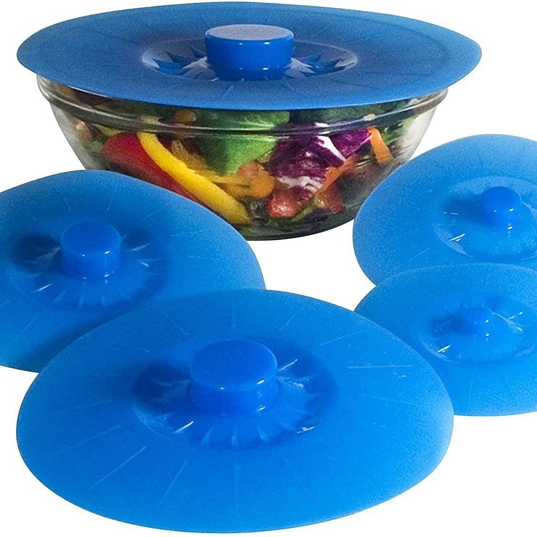 Tapas de sellado universales de calidad alimentaria para tazas y tazones, a prueba de polvo para refrigeradores, a prueba de salpicaduras para hornos de microondas, juego de cinco tapas de silicona para conservar la frescura