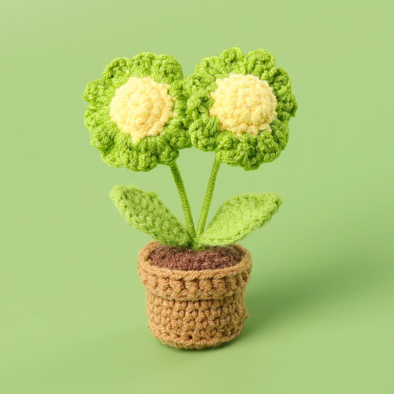 完成品クロスボーダー手作りウールかぎ針編み忘れなしひまわり模擬花鉢植えクリエイティブデスクトップ装飾品車の装飾造花|undefined