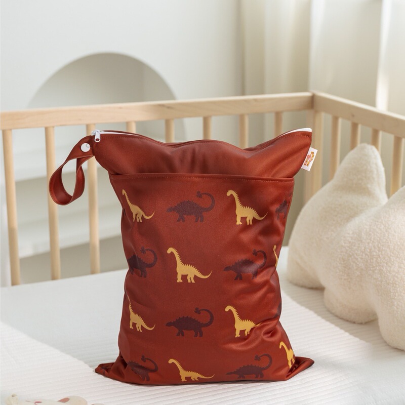 Nordic Dinosaur Printing Baby Room Storage Hanging Bag Dry and Wet Separate Double Layer Waterproof Bag Wetbag
