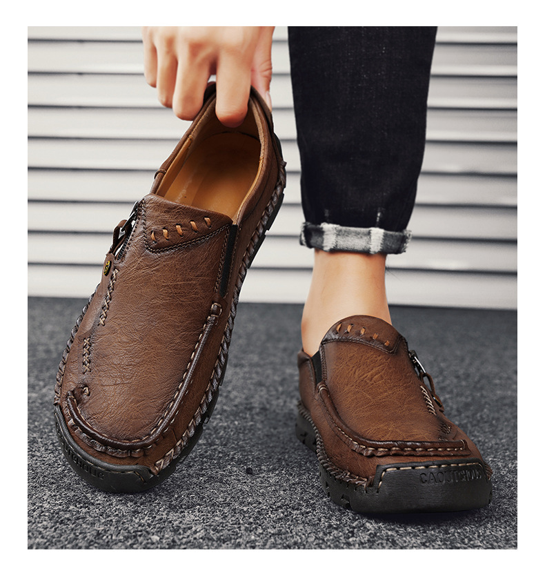 Spring And Autumn New Loafers Cross-Border Large Size Casual Slip-On Leather Men's Outdoor Hand-Sewn Driving Shoes_vogvips.com