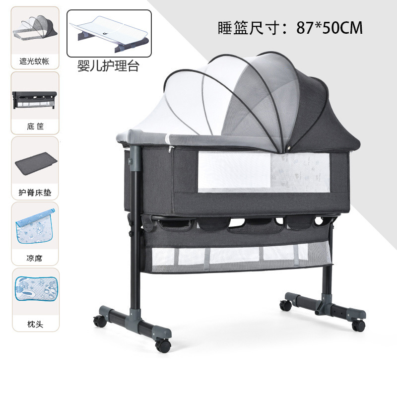 Cama cuna multifuncional para recién nacidos, extraíble con cama plegable, cama para juegos para bebés, mesa de pañales con rodillo