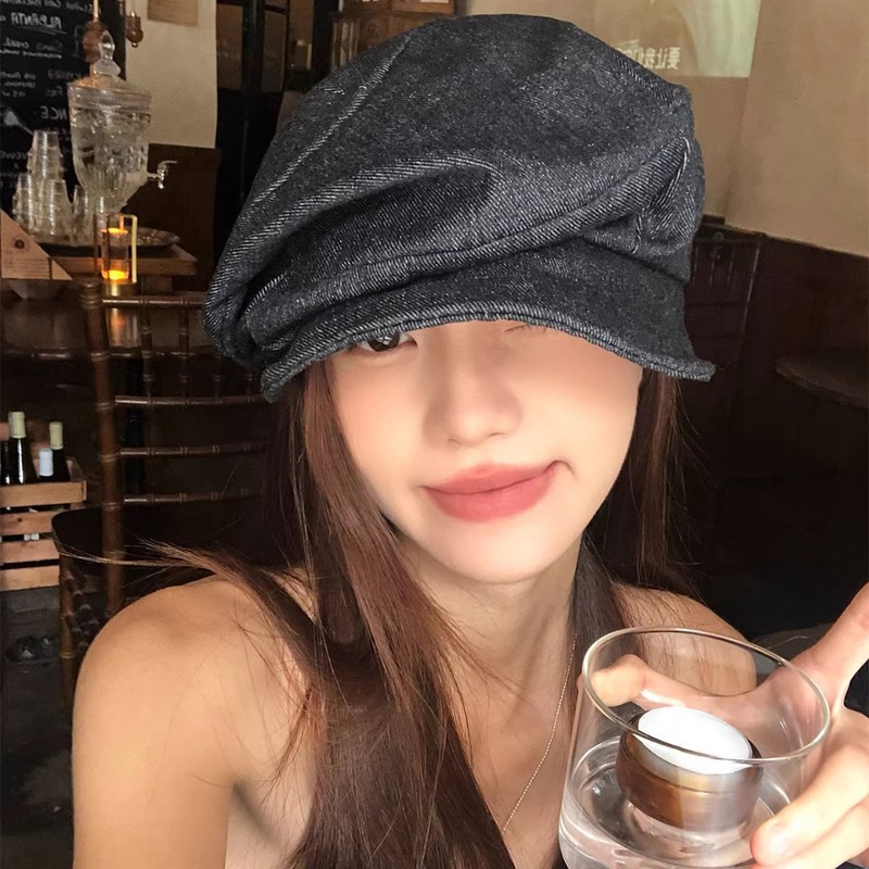 日系复古褶皱棉麻贝雷帽女夏季2025新款显脸小八角帽文艺画家帽子|undefined