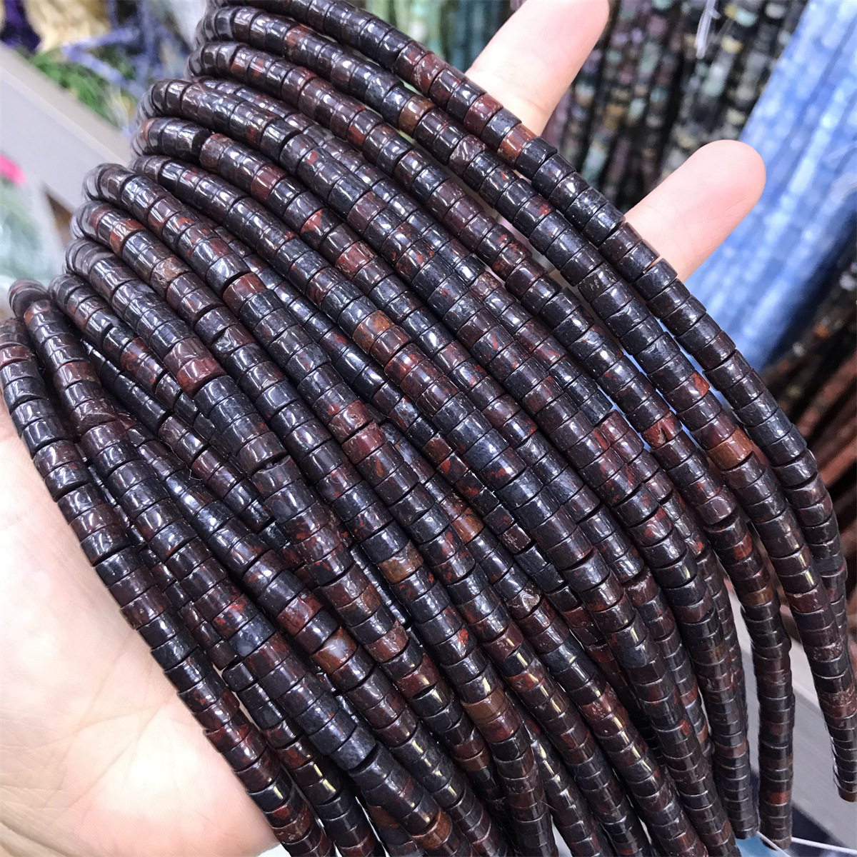 3*6mm花红石直切扣片天然鸡血石海西片隔片隔珠半成品文玩饰品珠