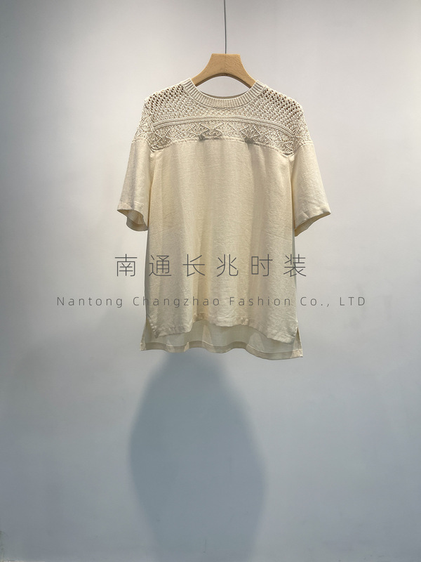 [侘寂美学]针梭拼重工苎麻宽松上衣女~镂空圆领肌理感/日系慵懒风|undefined