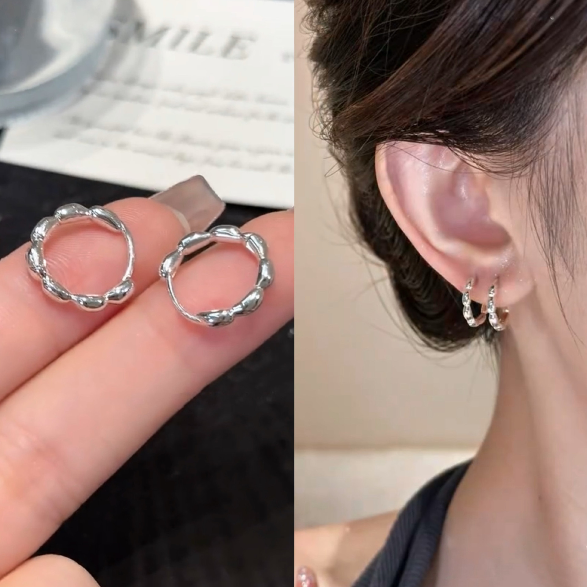 Tiktok Trending Seven-Grain Rice Earrings, Traditional Handmade Personalized Adjustable Rings, Enamel Light Luxury Fashion Ear Clips Wholesale