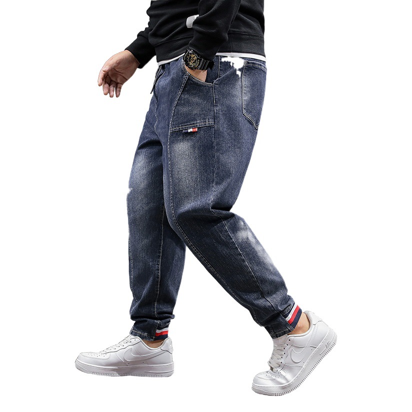 Little Fat Cow nueva marca de moda de los hombres pantalones vaqueros flacos elásticos gordos sueltos pantalones de cintura elástica de moda