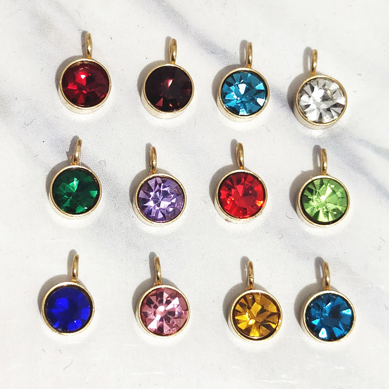 European and American Hot Selling Stainless Steel Gold 6mm Birthstone Jewelry Accessories DIY Single Ear 12 Birthday Stone Pendant Wholesale